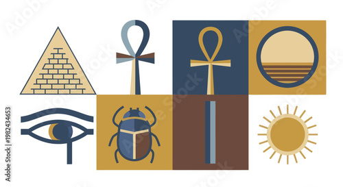 Ancient Egyptian Symbols Collection Pyramid Eye of Horus Ankh Scarab Sun.