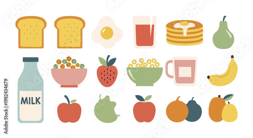 Assortment of breakfast foods and fresh fruits for a healthy start to the day.