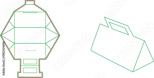 Dieline Template for Triangular Prism Gift Bag with Integrated Handle and Foldable Paper Box Design