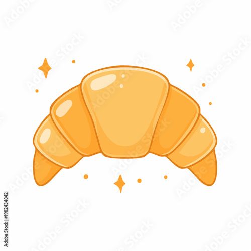 Delicious Golden Croissant Vector Illustration with Sparkles Isolated on White