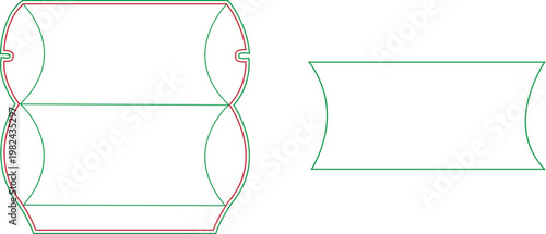 Pillow box packaging die cut template with folding lines and score marks for retail gift box design
