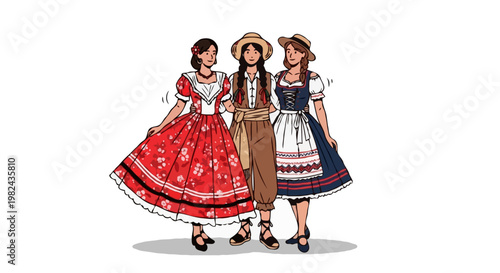 Two Girls in Traditional Festa Junina Costumes — Brazilian June Festival