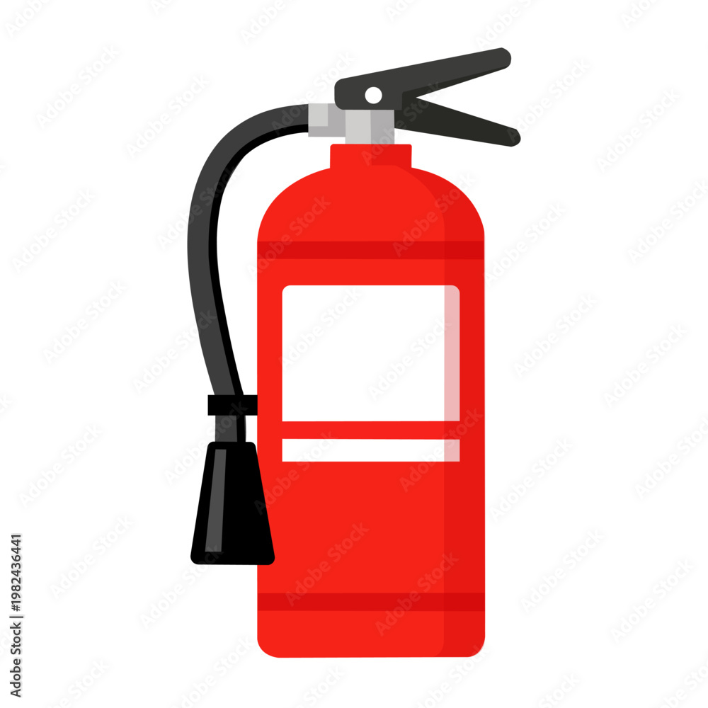 Fototapeta premium Vector illustration of red fire extinguisher with hose and handle, safety equipment for emergency use, perfect for design and industrial backgrounds.