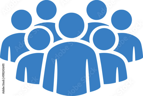 Blue people group icon vector, professional team silhouette, corporate community and workforce crowd illustration