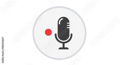 Audio Recording Icon: Microphone and Red Record Button on White Background