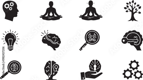 Mindfulness and Brainstorming Concept Icons for Creative Thinking