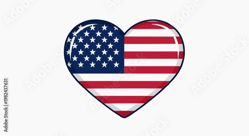 A patriotic American flag heart vector illustration featuring stars and stripes as a national symbol of love for the United States for Independence Day