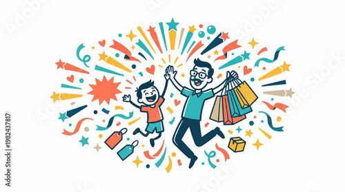 Father and Son Celebrate Shopping Success Together