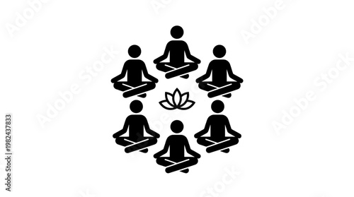 Meditating People Circle with Lotus Flower
