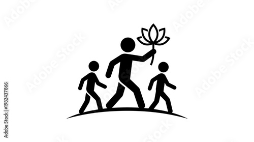 Family Walking Together with Flower Symbol