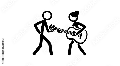 Stick Figure Musicians Playing Acoustic Guitar