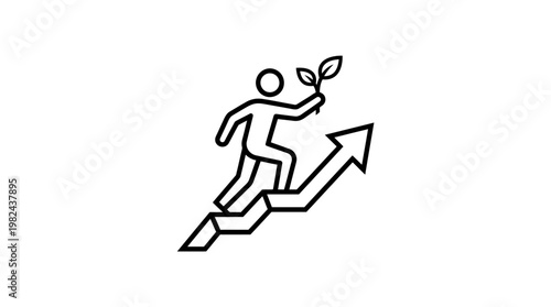 Person Climbing Up Arrow Symbol with Plant