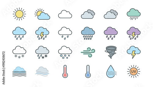 Weather forecast icons and symbols.
