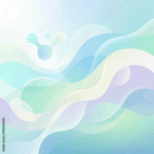 Vibrant abstract wave forms dance across a serene gradient background