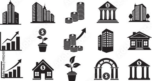 Financial icons for business and investment concepts