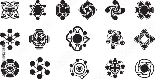 Geometric shapes and symbols in black and white