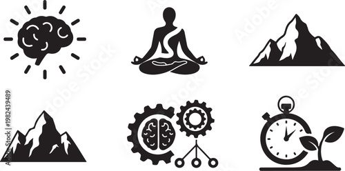 Mindfulness and productivity icons for motivation and focus
