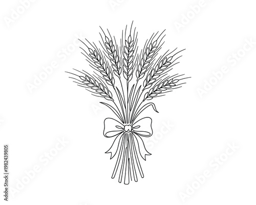Wheat Sheaf with Ribbon Vector Line Art Illustration