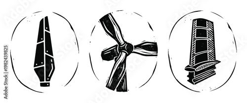 Wind Turbine Blades Set, Propeller, Energy Industry Equipment Design