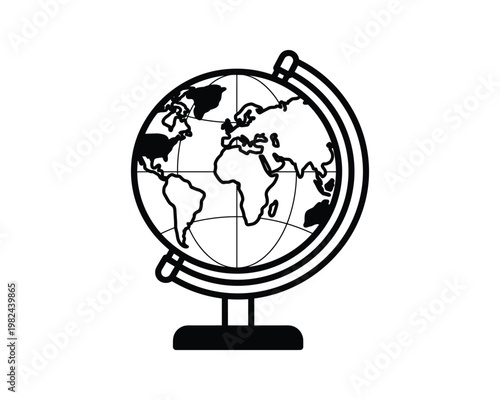 World globe illustration with stand, black and white graphic