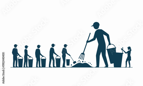 Community Volunteers Working Together Silhouette Illustration