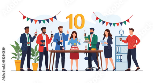 People celebrate a milestone with drinks and food at an office setting during a festive occasion in the afternoon