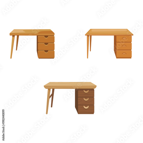 office workstation wooden table with storage drawers vector minimal furniture design