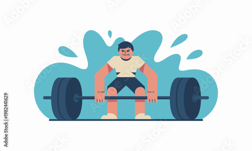 Weightlifter performing deadlift in modern flat illustration style