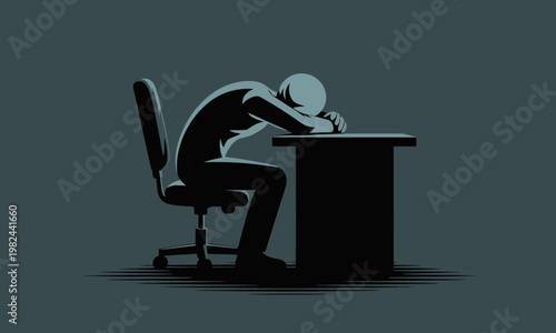 Exhausted Man Slumping Over Desk Burnout and Stress Concept