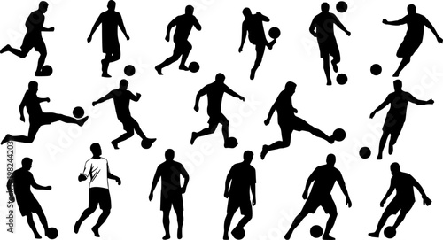 Collection of soccer football players in action poses, vector illustration