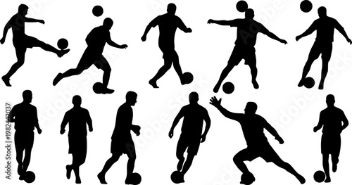 Collection of soccer football players in action poses, vector illustration