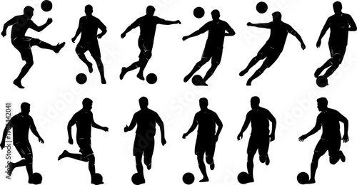 Collection of soccer football players in action poses, vector illustration