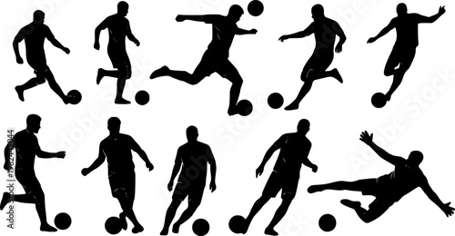 Collection of soccer football players in action poses, vector illustration