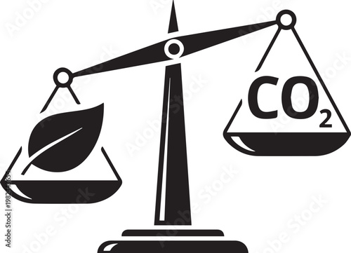 A 3d vector illustration of the scales of justice balancing legal weight and balance, scale, leaf, co2, carbon, dioxide, nature, environment, ecology, sustainability