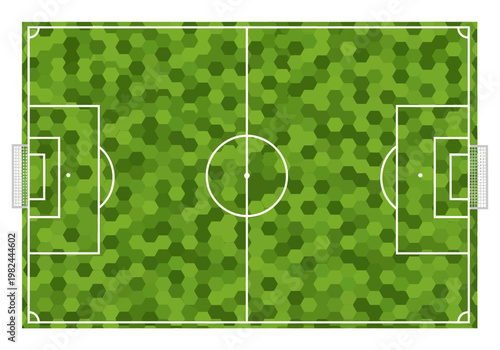 Top-down view of a vibrant green soccer field with white markings and goals, representing the sport's energy and action