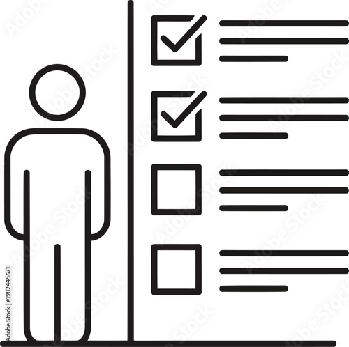 Person standing next to a checklist icon