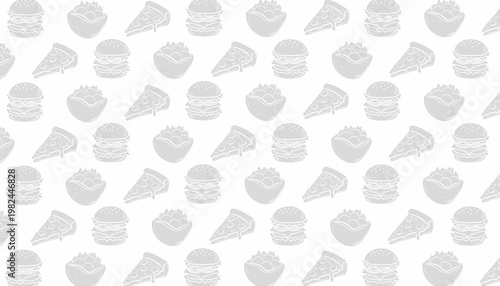 Food Pattern Design. Mixed Snack Illustration Set. Fast Food seamless And Pastry Motif. Handdrawn Monochrome Style. Background For Packaging Textile.