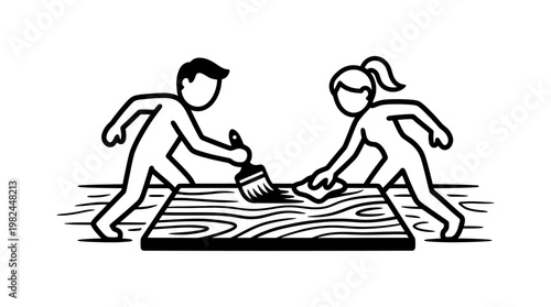 People Varnishing Wood Simplified Icon