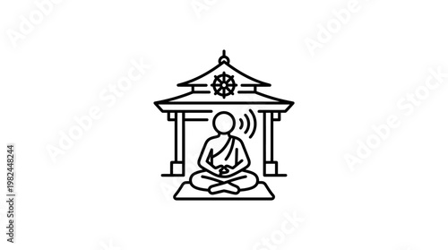 Meditating Monk in Temple Icon