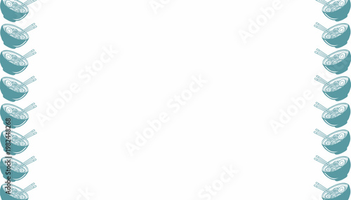 Ramen Pattern Design. Japanese Noodle Bowl Illustration. Detailed Toppings Food Motif. Handdrawn Culinary Style. Background For Packaging Branding.