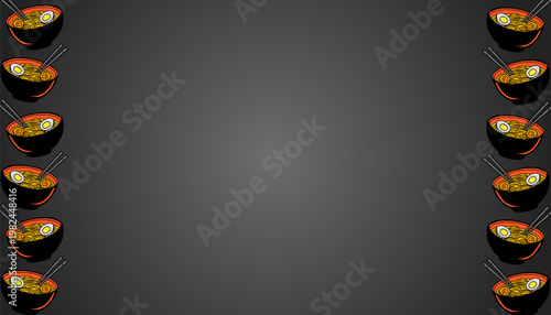 Ramen Pattern Design. Japanese Noodle Bowl Illustration. Detailed Toppings Food Motif. Handdrawn Culinary Style. Background For Packaging Branding.