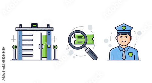 Security Checkpoint, Ticket Inspection, and Guard Icon Set