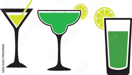 Three Vibrant Cocktails with Citrus Garnishes on Black Background