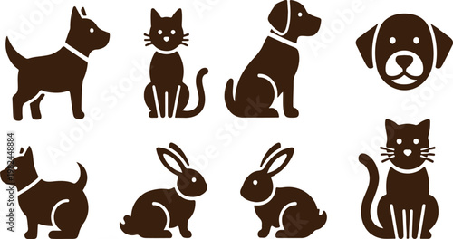 Cute Silhouettes of Various Domestic Animals and Pets