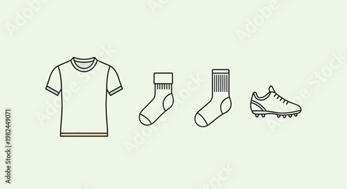 Soccer Kit Essentials: T-Shirt, Socks, and Cleats - Clean Line Art Iconography