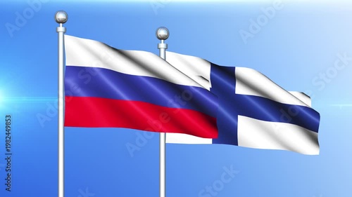 Russia and Finland National Flag Waving on Pole Loop