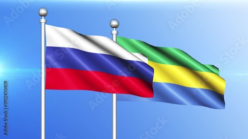Russia and Gabon National Flag Waving on Pole Loop
