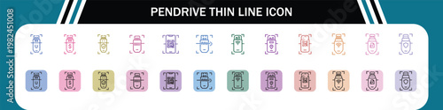 Pen drive  USB drive, flash drive, memory stick,  data storage, digital, Thin Line Icon Set with EPS , PNG  and JPG Format and Editable stock 