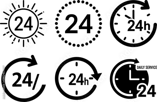 Twenty four hour service icons and symbols for daily business operations
