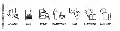 Research banner web icon vector illustration concept with icon of analysis, data, survey, development, fact, knowledge and data entry